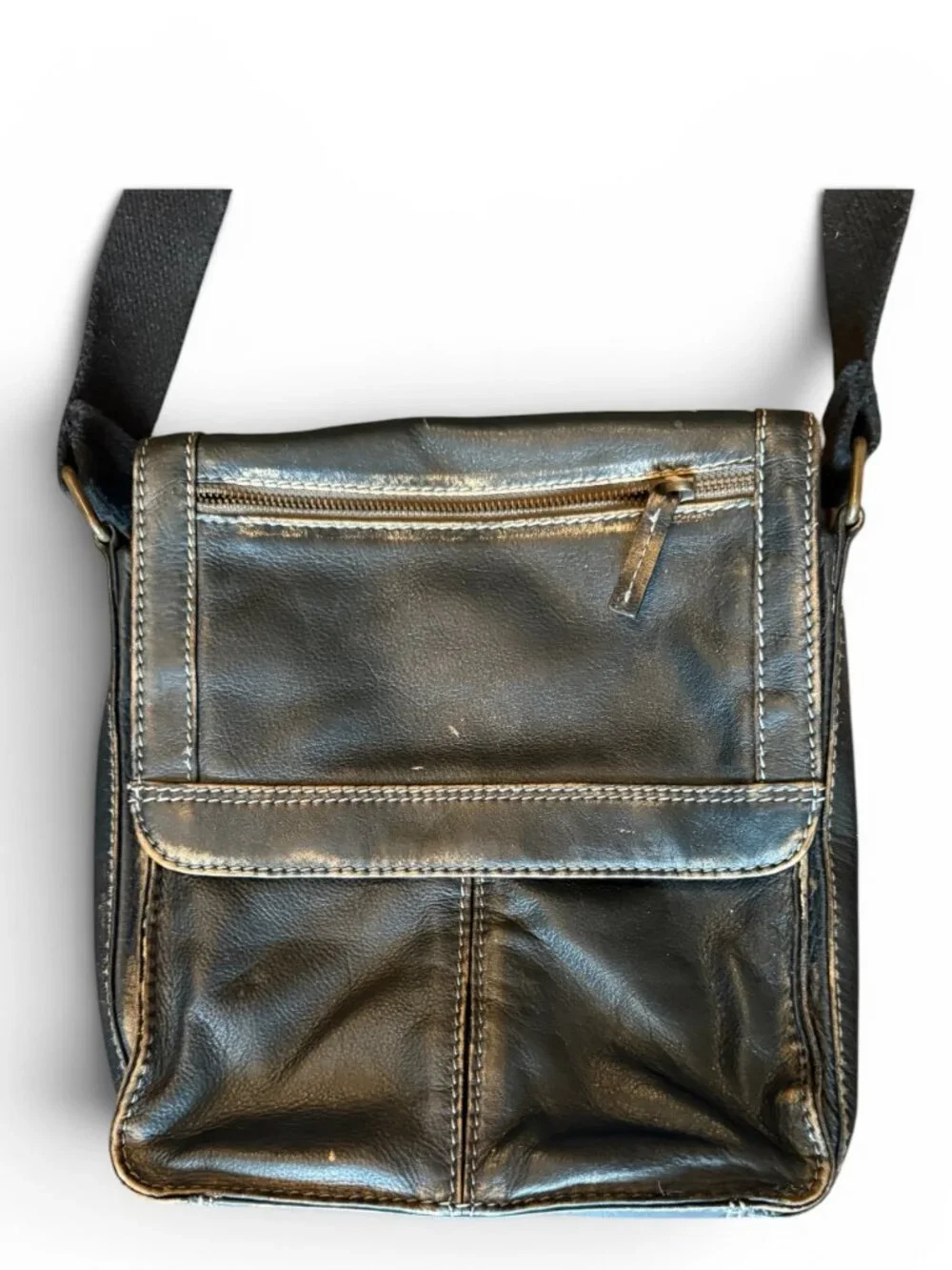 Black Rivet Black/Brown Leather Crossbody Bag Multi-Pocket Adjustable Strap